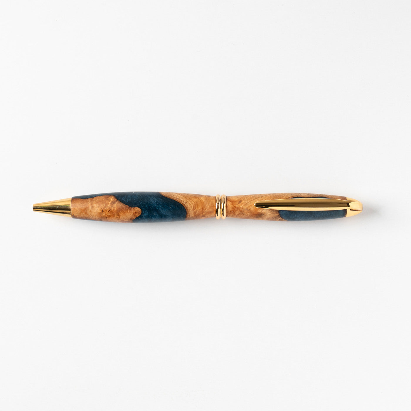 <1点もの>【KomaCraft】ボールペン　プレジデント　瘤杢×レジン(紺色)