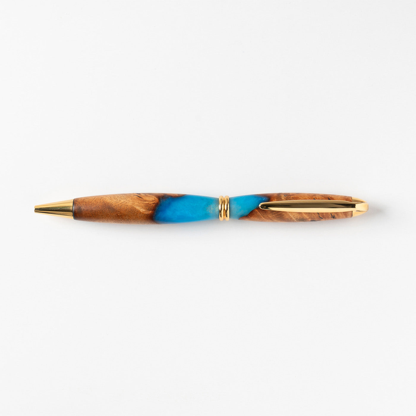 <1点もの>【KomaCraft】ボールペン　プレジデント　瘤杢×レジン(青)