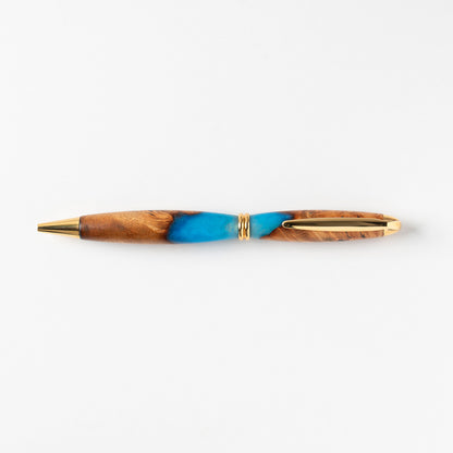 <1点もの>【KomaCraft】ボールペン　プレジデント　瘤杢×レジン(青)