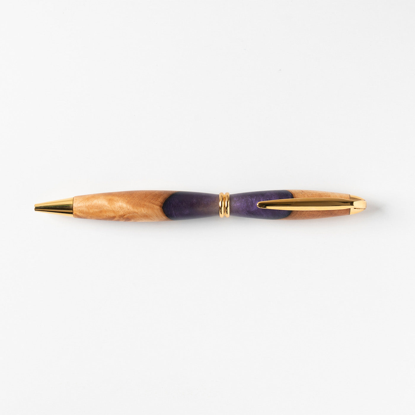 <1点もの>【KomaCraft】ボールペン　プレジデント　瘤杢×レジン(紫)