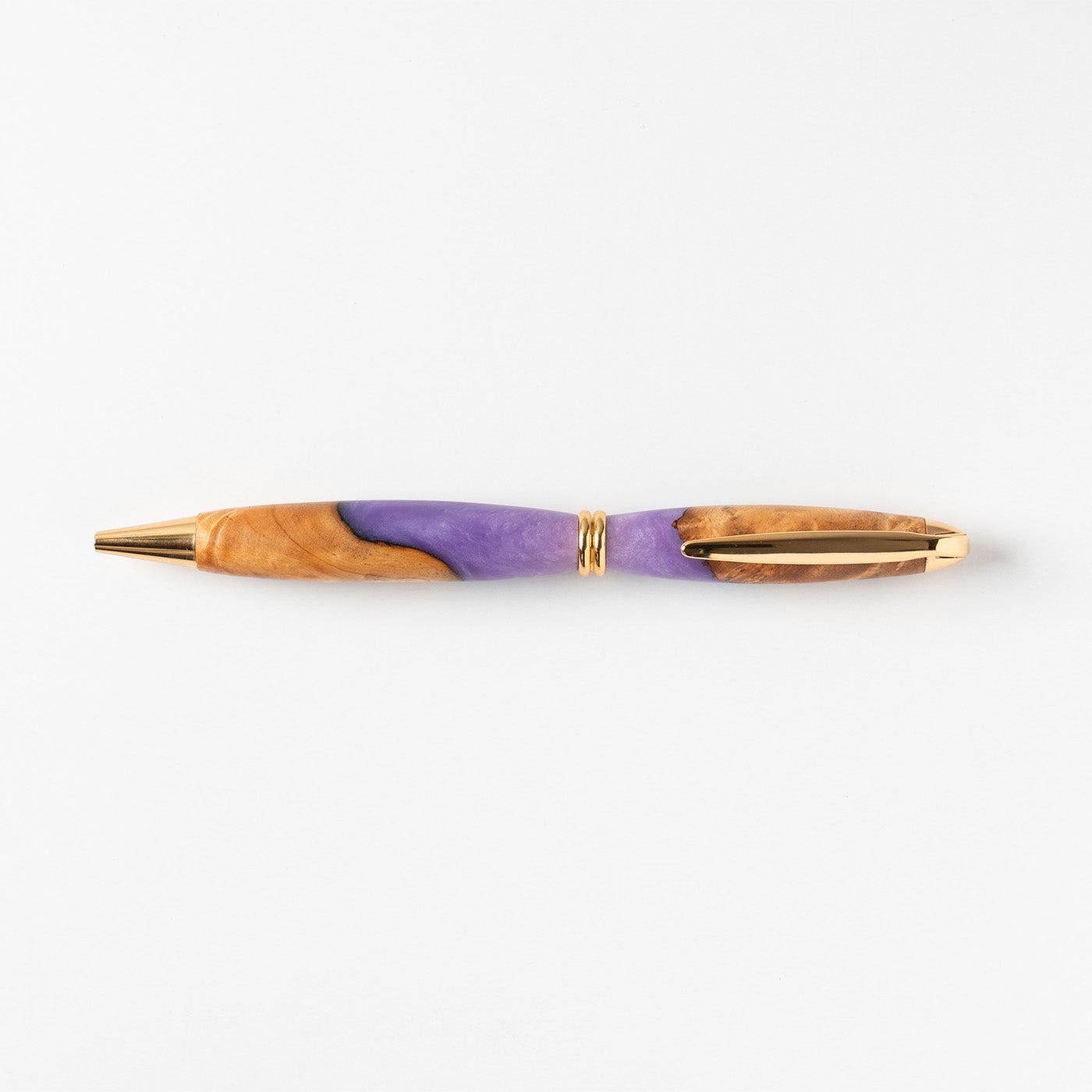 <1点もの>【KomaCraft】ボールペン　プレジデント　瘤杢×レジン(藤色)