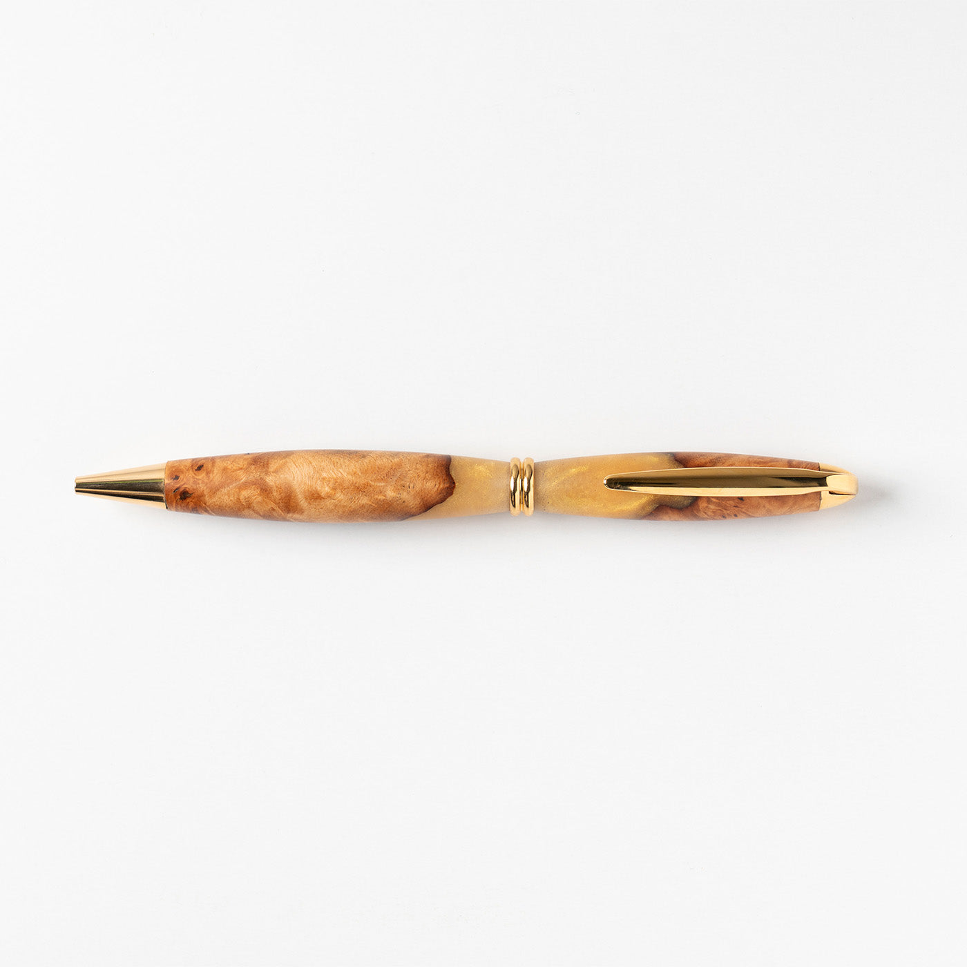 <1点もの>【KomaCraft】ボールペン　プレジデント　瘤杢×レジン(金)