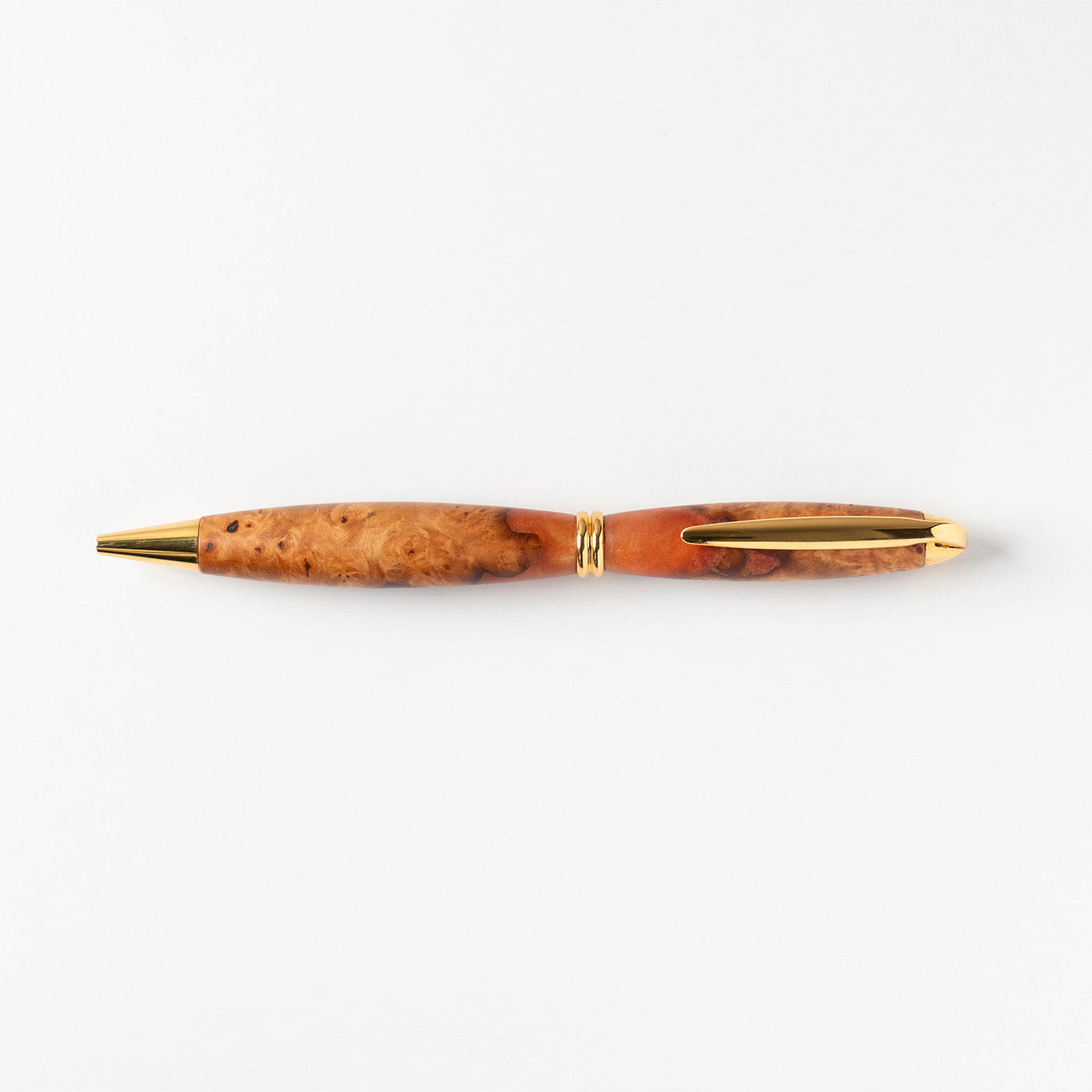 <1点もの>【KomaCraft】ボールペン　プレジデント　瘤杢×レジン(オレンジ)