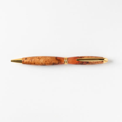 <1点もの>【KomaCraft】ボールペン　プレジデント　瘤杢×レジン(オレンジ)