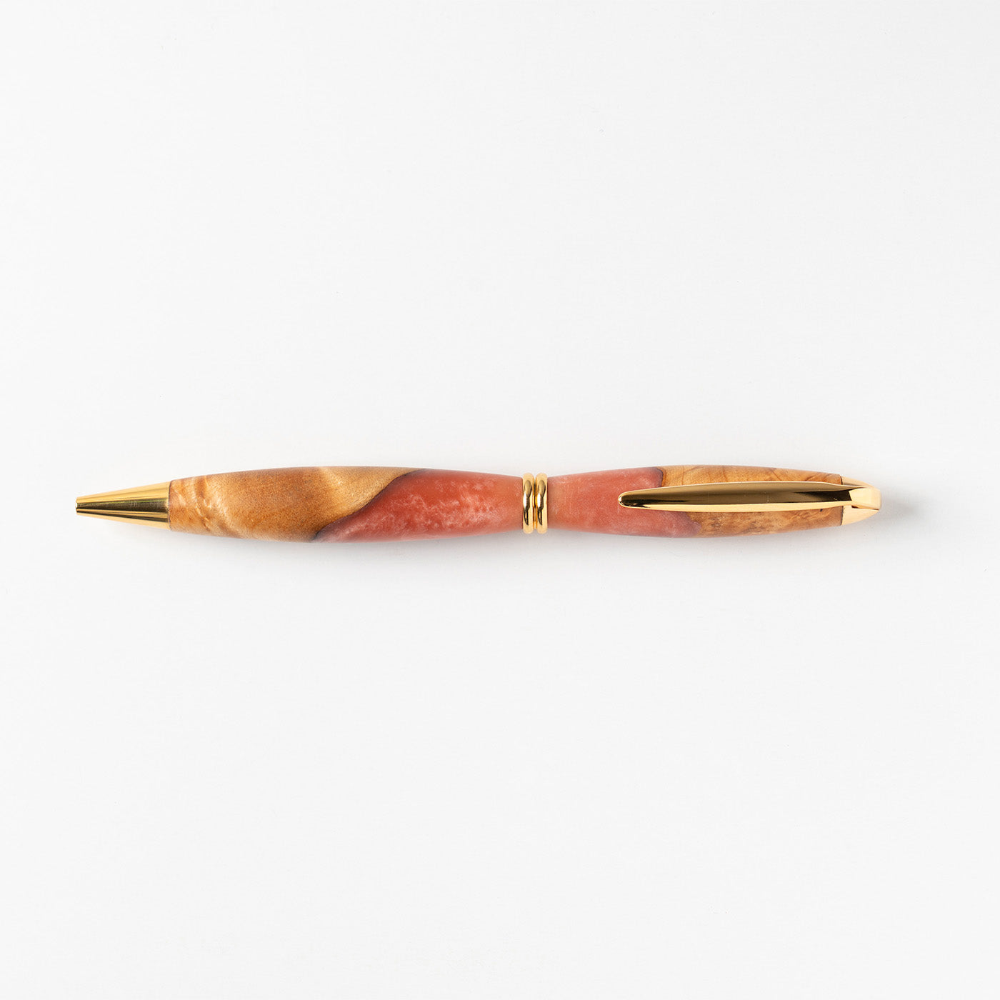 <1点もの>【KomaCraft】ボールペン　プレジデント　瘤杢×レジン(ピンク)