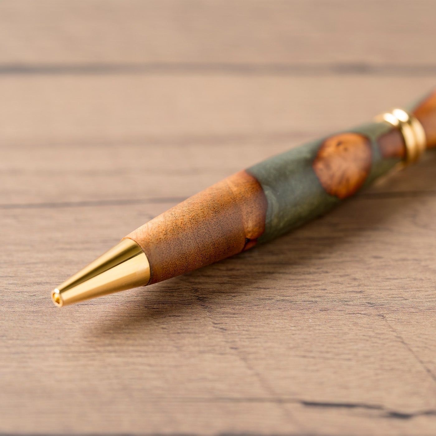 <1点もの>【KomaCraft】ボールペン　プレジデント　瘤杢×レジン(カーキ)