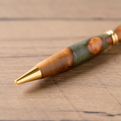 <1点もの>【KomaCraft】ボールペン　プレジデント　瘤杢×レジン(カーキ)