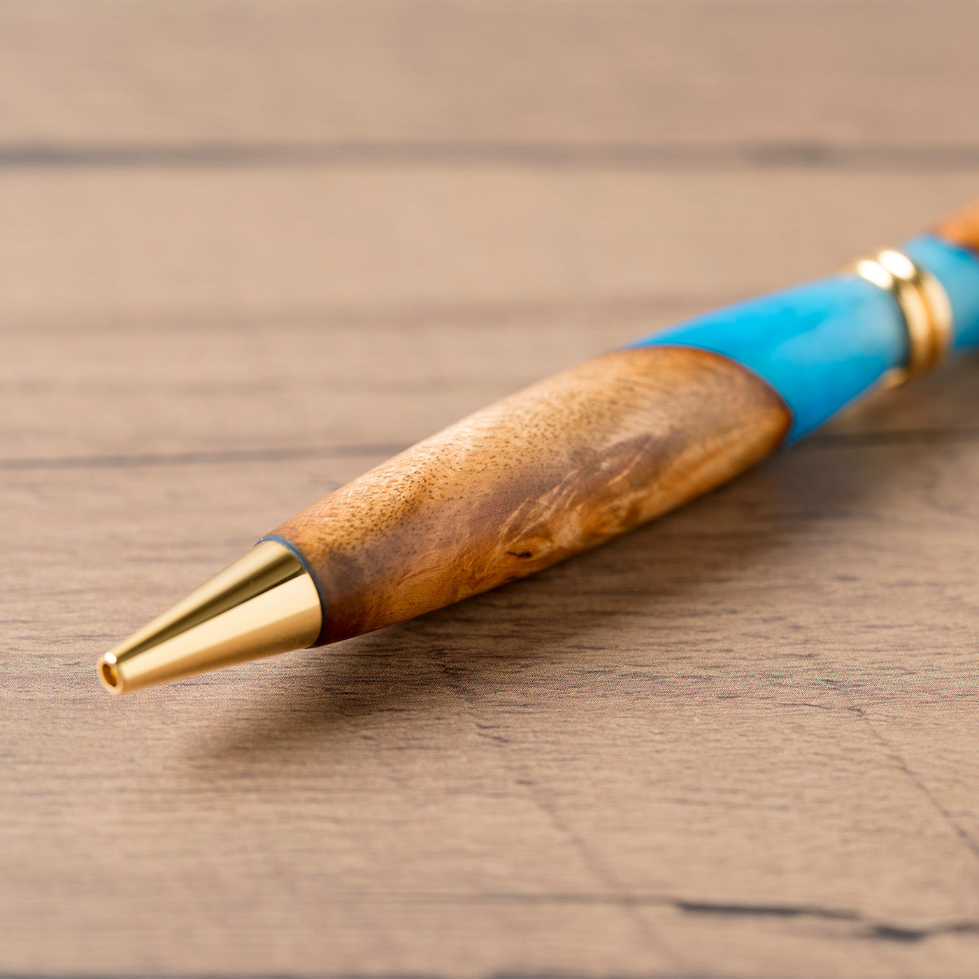 <1点もの>【KomaCraft】ボールペン　プレジデント　瘤杢×レジン(青)