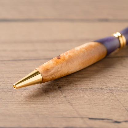 <1点もの>【KomaCraft】ボールペン　プレジデント　瘤杢×レジン(紫)