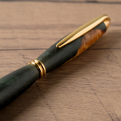 <1点もの>【KomaCraft】ボールペン　プレジデント　瘤杢×レジン(深緑)