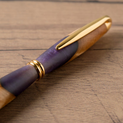 <1点もの>【KomaCraft】ボールペン　プレジデント　瘤杢×レジン(紫)