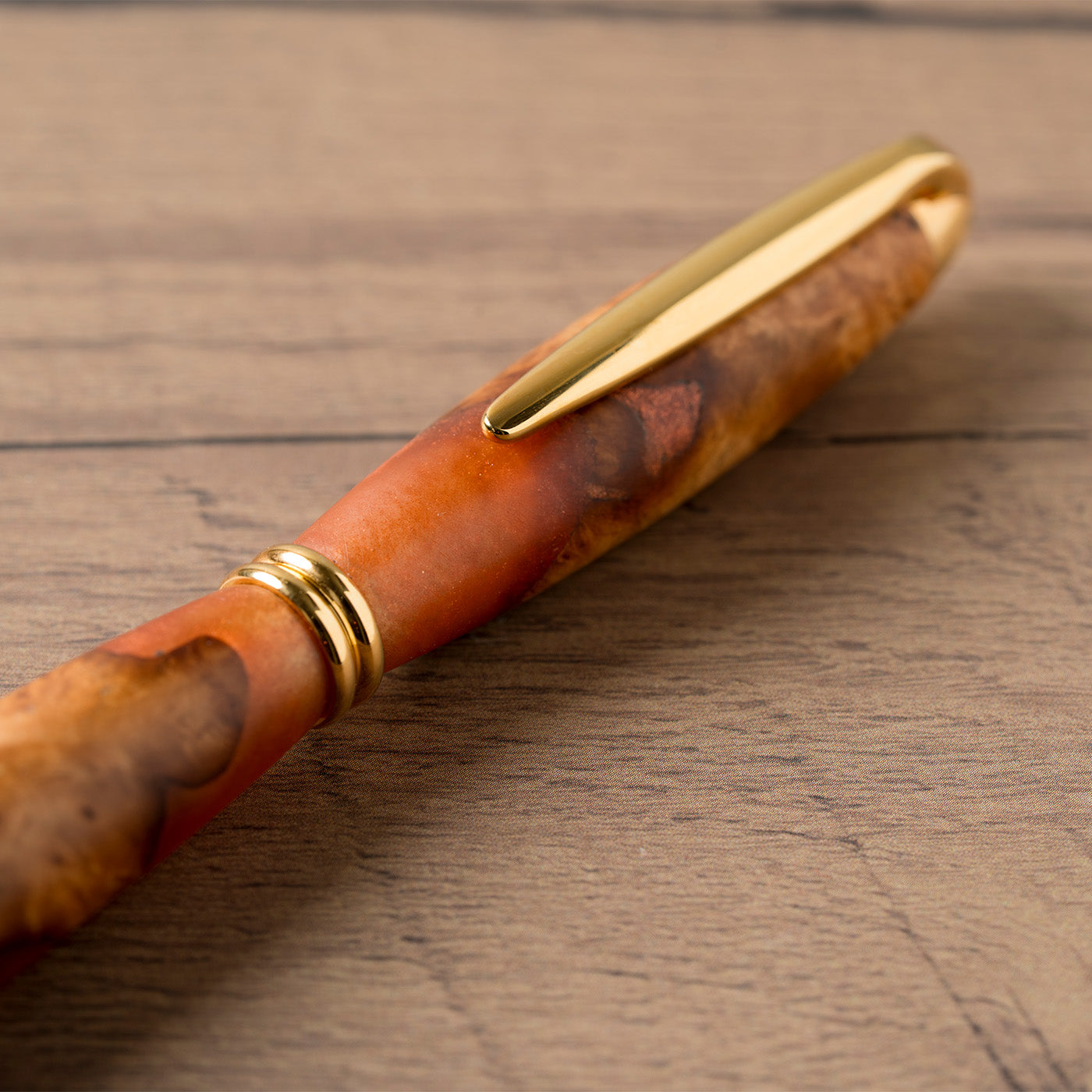 <1点もの>【KomaCraft】ボールペン　プレジデント　瘤杢×レジン(オレンジ)