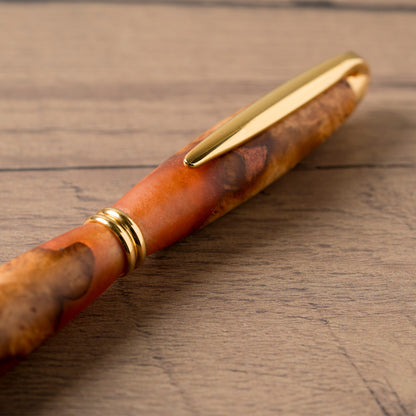 <1点もの>【KomaCraft】ボールペン　プレジデント　瘤杢×レジン(オレンジ)