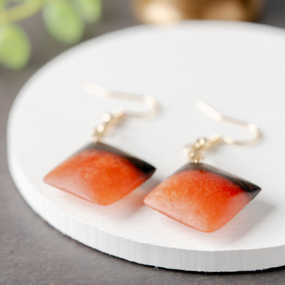 <1点もの>【KomaCraft】ピアス(フックピアス)　黒檀×レジン　 (赤)