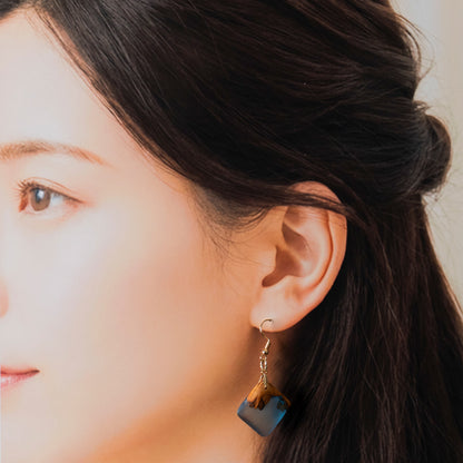 <1点もの>【KomaCraft】ピアス(フックピアス)　瘤杢×レジン　 (クリアブルー)