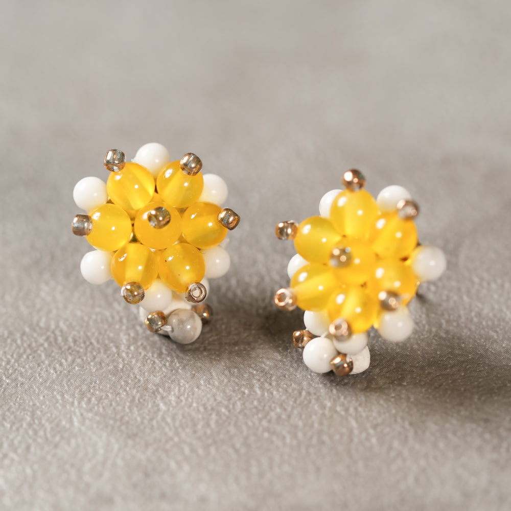 <1点もの>【Atelier BIO】ピアス｜太陽の光を浴びた花のような輝き イエローメノウ×ロードナイト