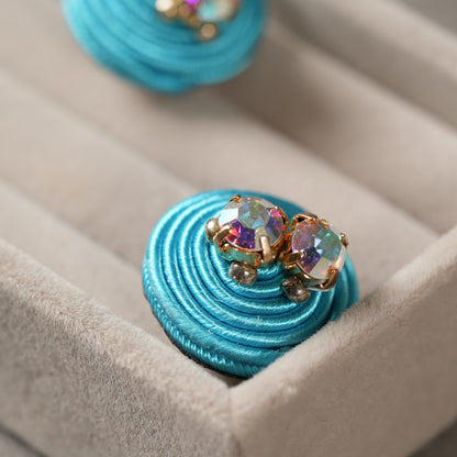 <1点もの>【Atelier BIO】ソウタシエピアス｜鮮やかなマリンブルー×虹色に輝くオパールジルコニア＆パール