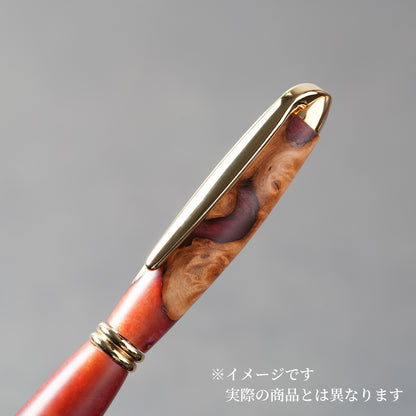<1点もの>【KomaCraft】ボールペン　プレジデント　瘤杢×レジン(金)