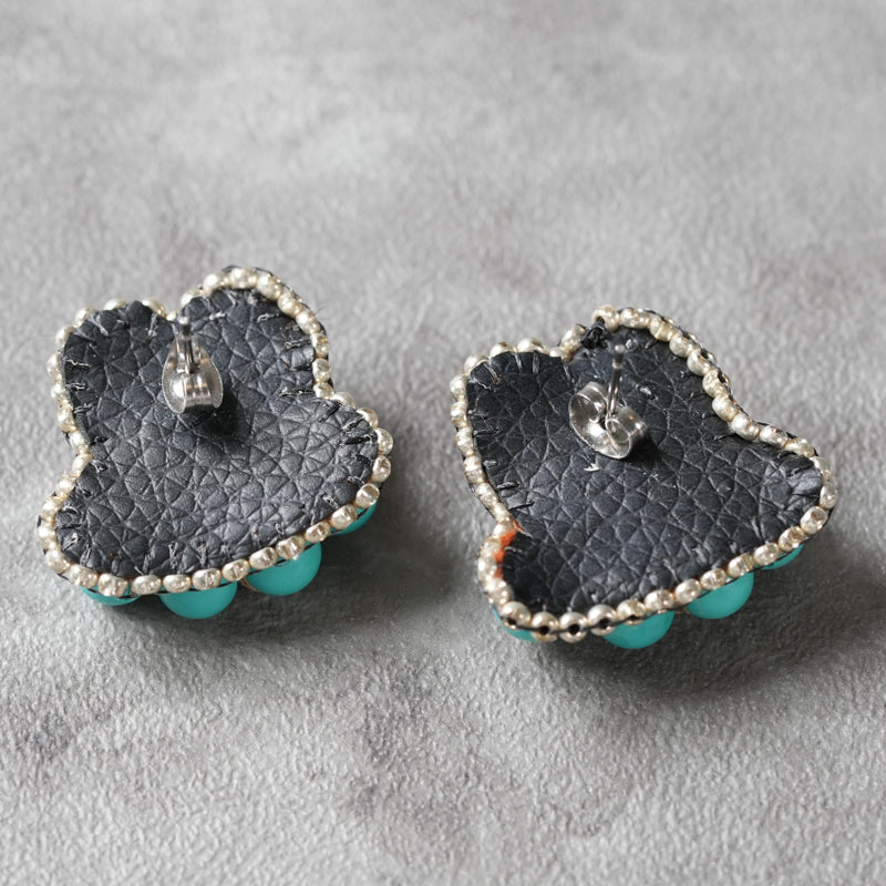 <1点もの>【Atelier BIO】ピアス｜ 主役級の刺繍ピアス ビジュー×ターコイズ⑤