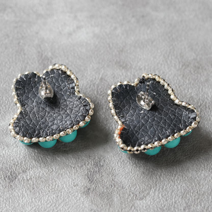 <1点もの>【Atelier BIO】ピアス｜ 主役級の刺繍ピアス ビジュー×ターコイズ⑤