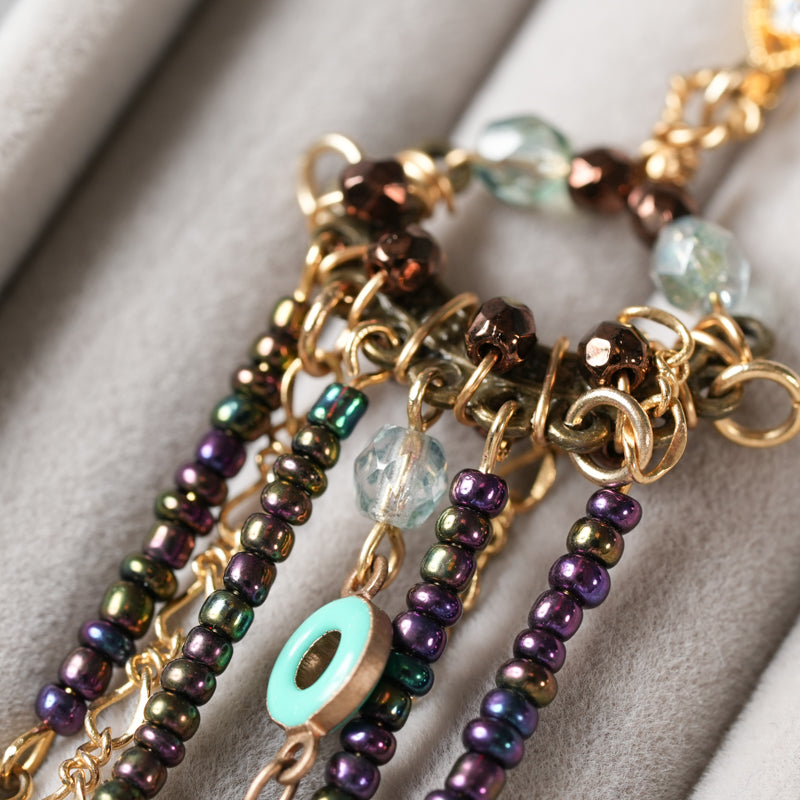 <1点もの>【Atelier BIO】ピアス｜ 大人のためのフリンジピアス ビーズ×チェーン⑥