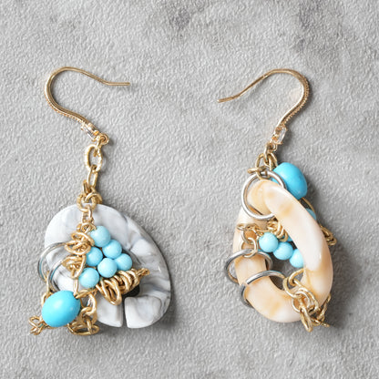 <1点もの>【Atelier BIO】ピアス｜ アシンメトリーフックピアス ターコイズ×チェーン⑦