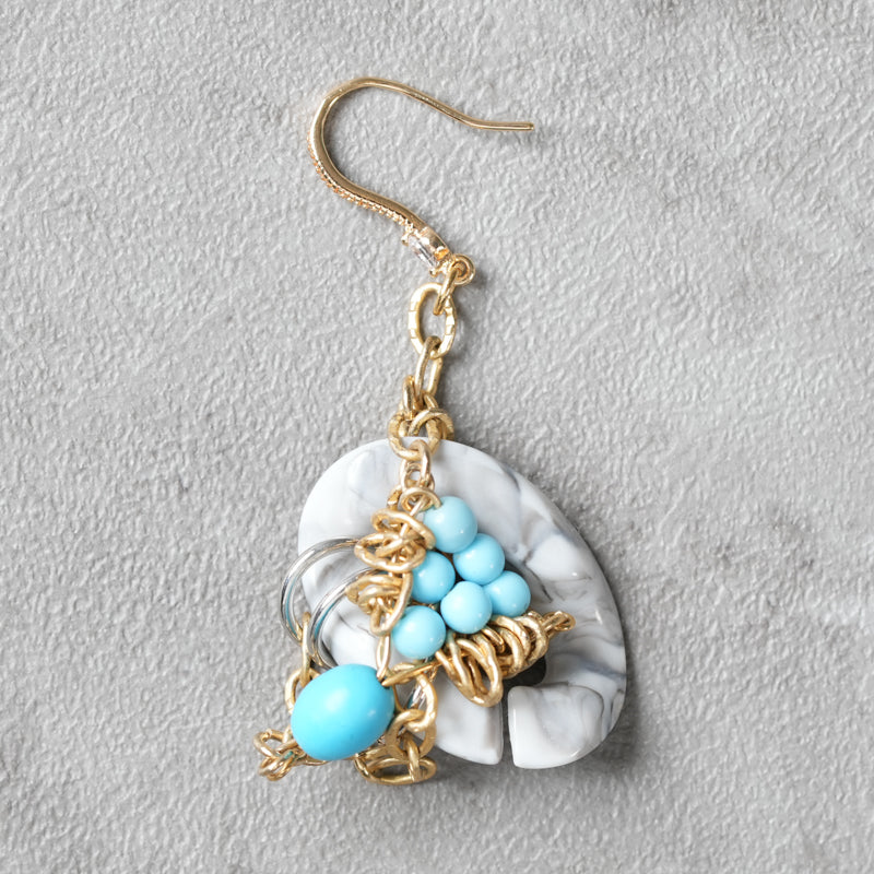 <1点もの>【Atelier BIO】ピアス｜ アシンメトリーフックピアス ターコイズ×チェーン⑦