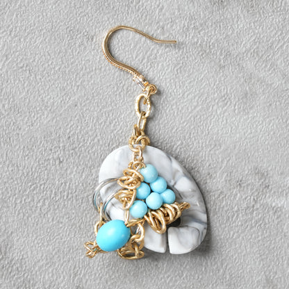 <1点もの>【Atelier BIO】ピアス｜ アシンメトリーフックピアス ターコイズ×チェーン⑦