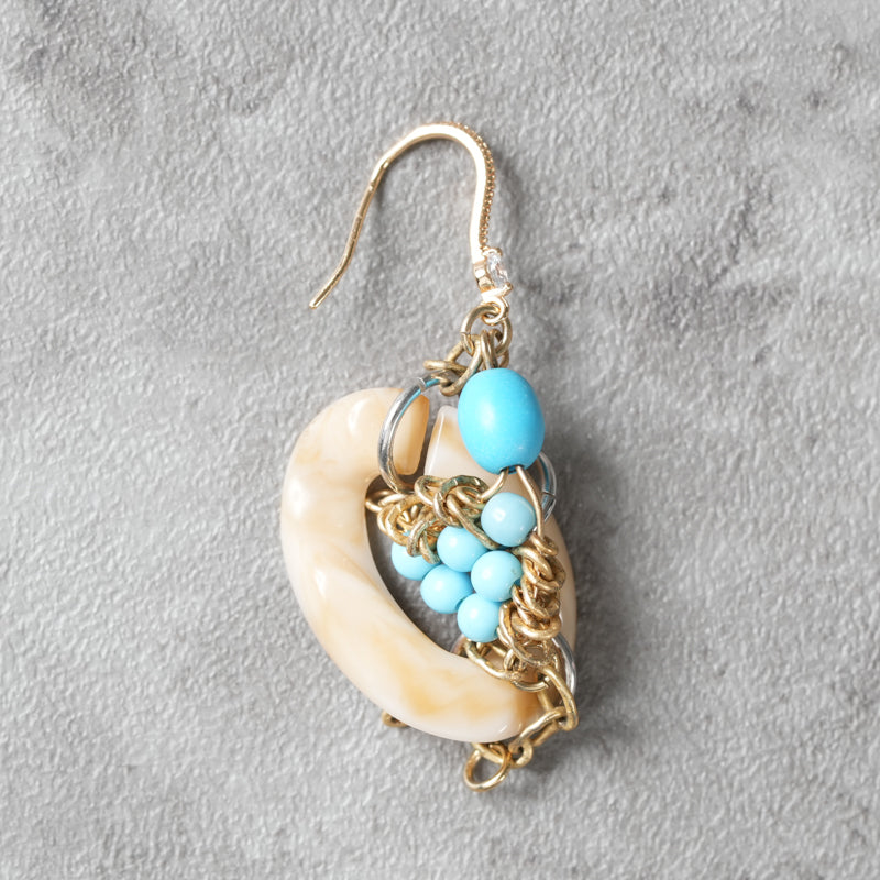 <1点もの>【Atelier BIO】ピアス｜ アシンメトリーフックピアス ターコイズ×チェーン⑦