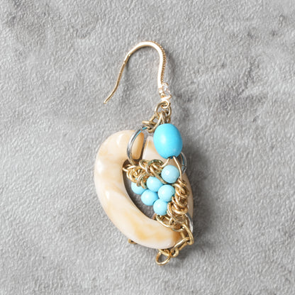 <1点もの>【Atelier BIO】ピアス｜ アシンメトリーフックピアス ターコイズ×チェーン⑦