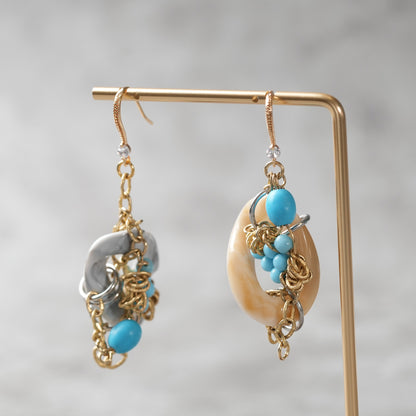 <1点もの>【Atelier BIO】ピアス｜ アシンメトリーフックピアス ターコイズ×チェーン⑦