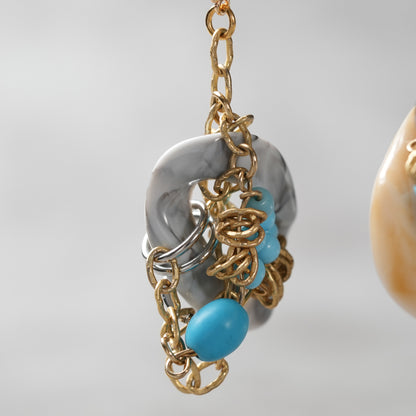 <1点もの>【Atelier BIO】ピアス｜ アシンメトリーフックピアス ターコイズ×チェーン⑦