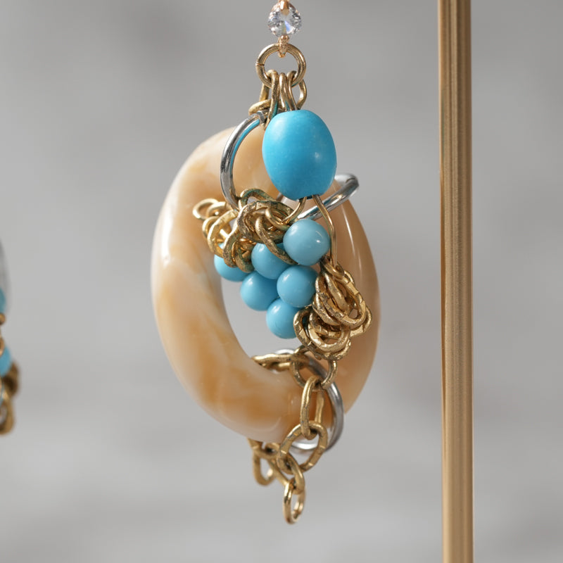 <1点もの>【Atelier BIO】ピアス｜ アシンメトリーフックピアス ターコイズ×チェーン⑦