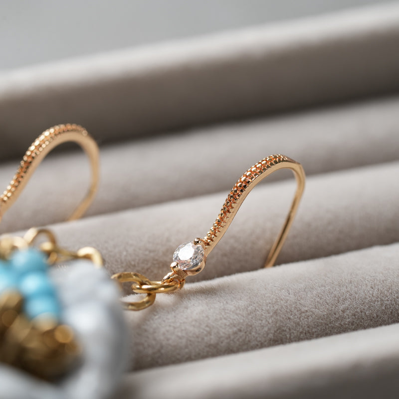 <1点もの>【Atelier BIO】ピアス｜ アシンメトリーフックピアス ターコイズ×チェーン⑦
