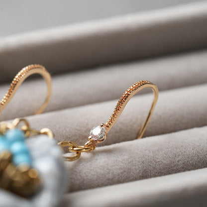 <1点もの>【Atelier BIO】ピアス｜ アシンメトリーフックピアス ターコイズ×チェーン⑦