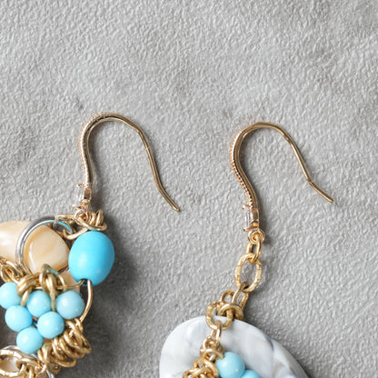 <1点もの>【Atelier BIO】ピアス｜ アシンメトリーフックピアス ターコイズ×チェーン⑦
