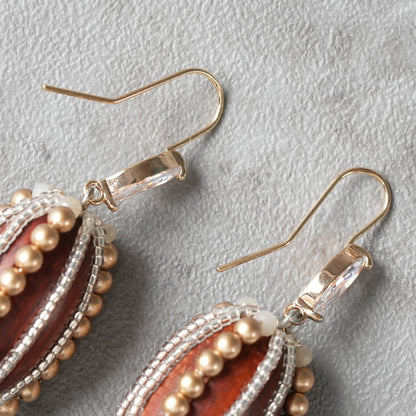 <1点もの>【Atelier BIO】ピアス｜ オーバル型フックピアス ウッドビーズ×ワイヤービーズ⑧