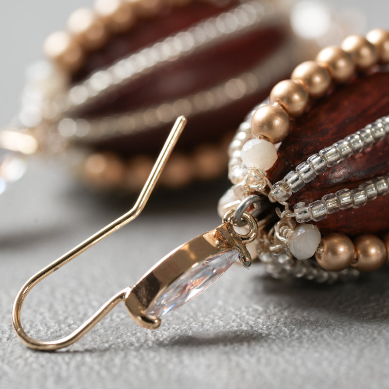 <1点もの>【Atelier BIO】ピアス｜ オーバル型フックピアス ウッドビーズ×ワイヤービーズ⑧