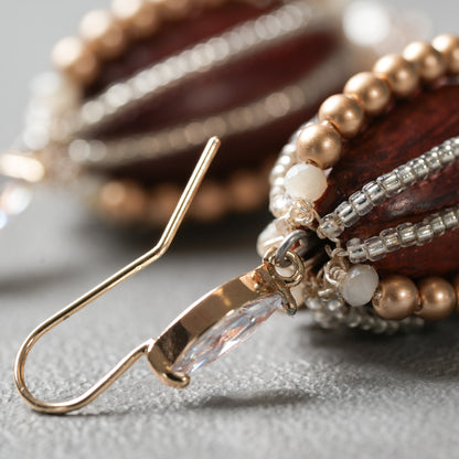 <1点もの>【Atelier BIO】ピアス｜ オーバル型フックピアス ウッドビーズ×ワイヤービーズ⑧