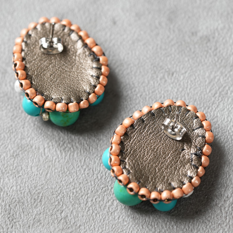 <1点もの>【Atelier BIO】ピアス｜ エレガントな刺繍ピアス ターコイズ×ハウライト⑪