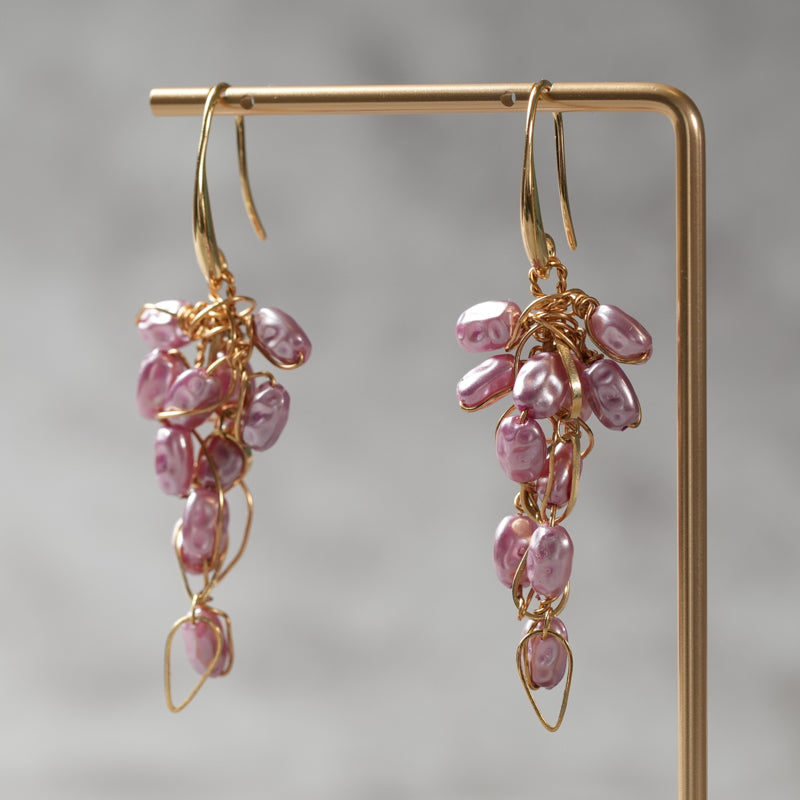 <1点もの>【Atelier BIO】ピアス｜ クラスターフックピアスター 淡水パール×ゴールドワイヤー⑭
