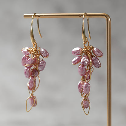 <1点もの>【Atelier BIO】ピアス｜ クラスターフックピアスター 淡水パール×ゴールドワイヤー⑭