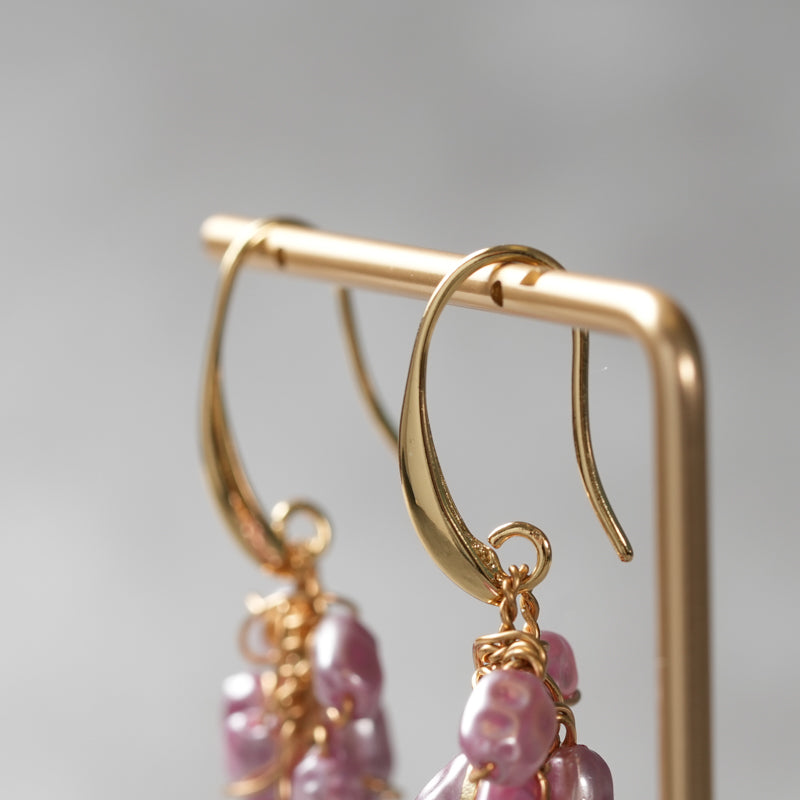 <1点もの>【Atelier BIO】ピアス｜ クラスターフックピアスター 淡水パール×ゴールドワイヤー⑭