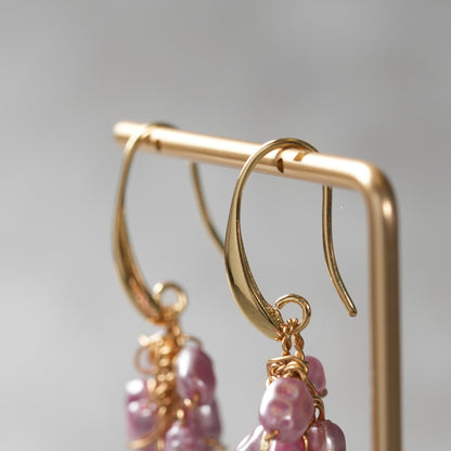 <1点もの>【Atelier BIO】ピアス｜ クラスターフックピアスター 淡水パール×ゴールドワイヤー⑭