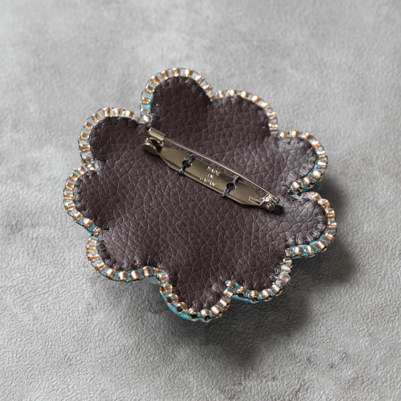 <1点もの>【Atelier BIO】ブローチ｜ クラシカルソウタシエ刺繍ブローチ ターコイズ×ハウライト×カルセドニー⑯