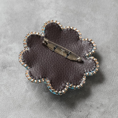 <1点もの>【Atelier BIO】ブローチ｜ クラシカルソウタシエ刺繍ブローチ ターコイズ×ハウライト×カルセドニー⑯