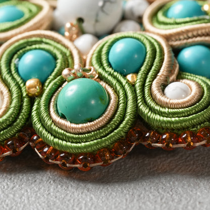 <1点もの>【Atelier BIO】ブローチ｜ クラシカルソウタシエ刺繍ブローチ ターコイズ×ハウライト⑰