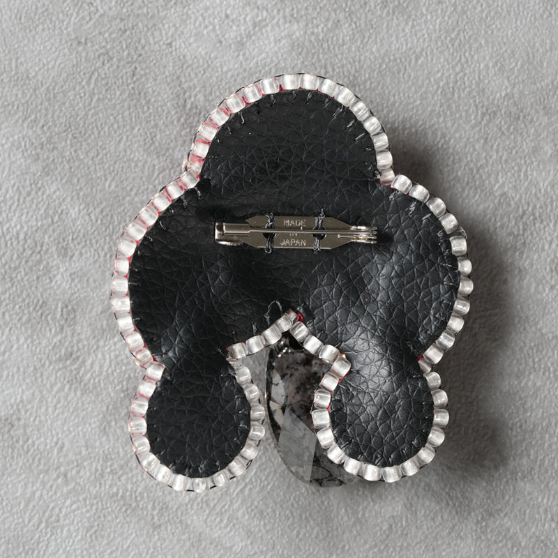 <1点もの>【Atelier BIO】ブローチ｜ 大人モードソウタシエ刺繍ブローチ オニキス×パール×スワロフスキー⑱