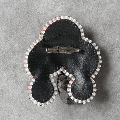 <1点もの>【Atelier BIO】ブローチ｜ 大人モードソウタシエ刺繍ブローチ オニキス×パール×スワロフスキー⑱