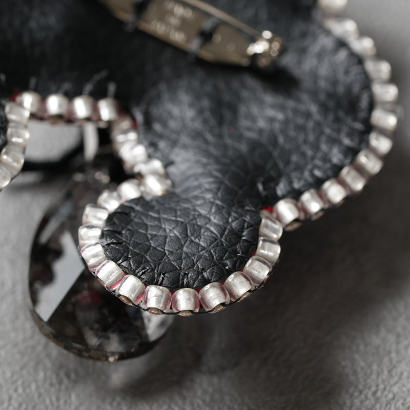 <1点もの>【Atelier BIO】ブローチ｜ 大人モードソウタシエ刺繍ブローチ オニキス×パール×スワロフスキー⑱